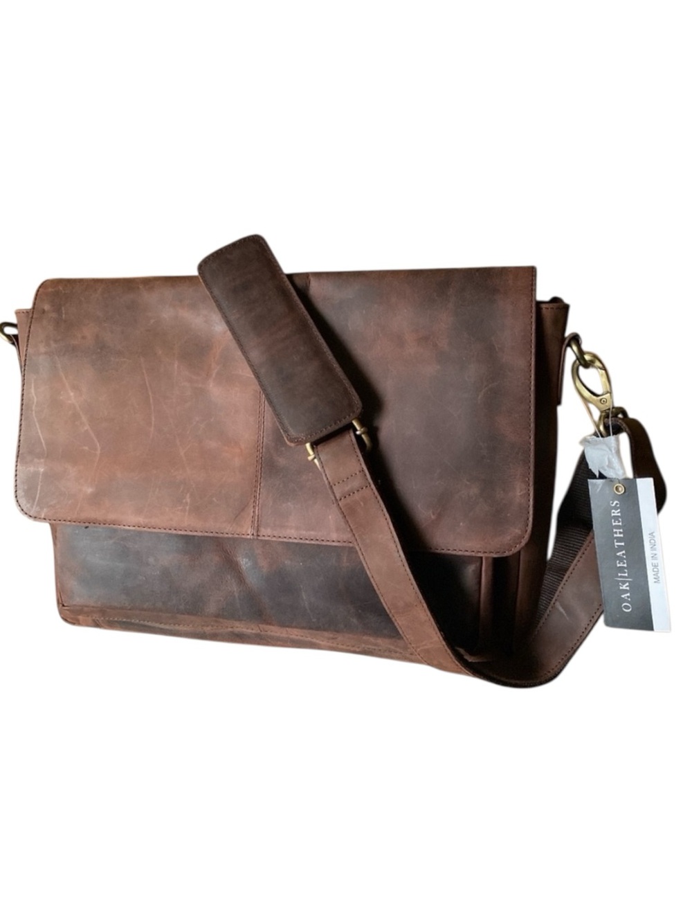 Brown Leather Messenger Bag Laptop Briefcase Bag College Office Adj Strap NWT